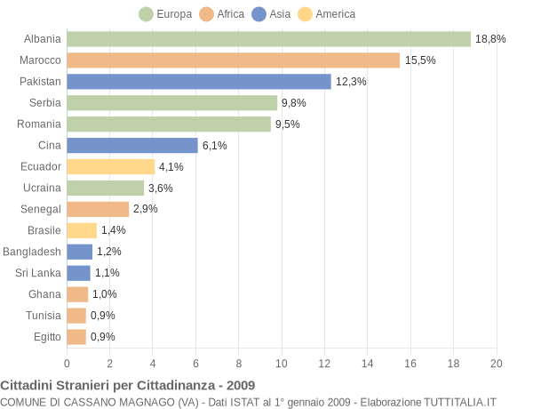 Grafico cittadinanza stranieri - Cassano Magnago 2009