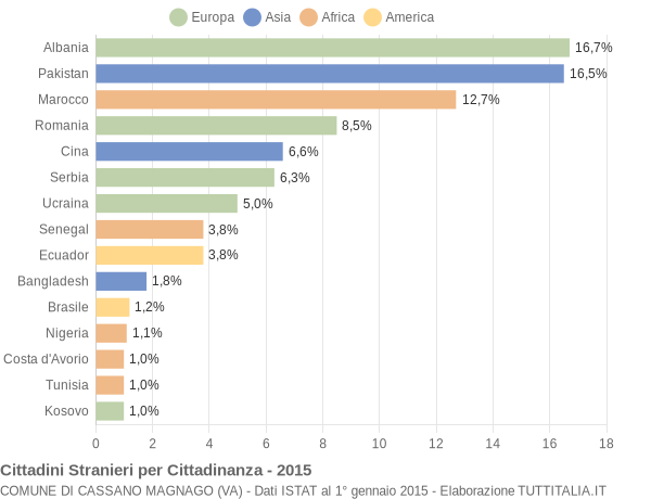 Grafico cittadinanza stranieri - Cassano Magnago 2015