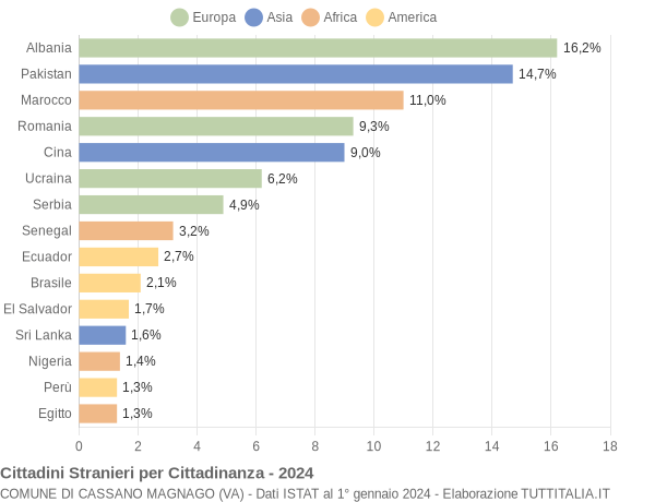 Grafico cittadinanza stranieri - Cassano Magnago 2024