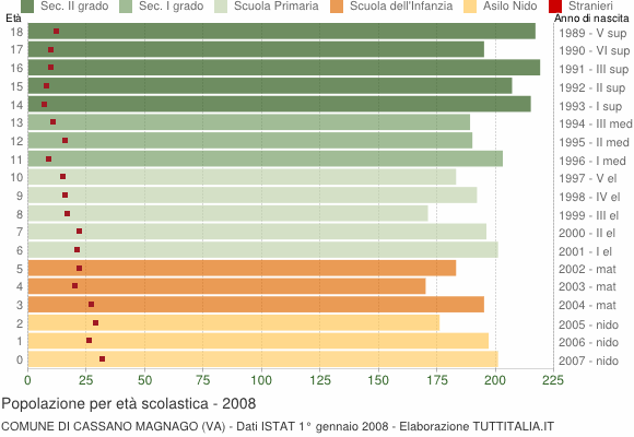 Grafico Popolazione in età scolastica - Cassano Magnago 2008