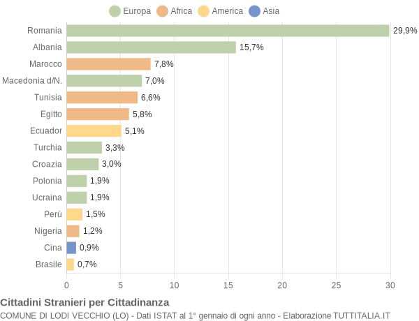 Grafico cittadinanza stranieri - Lodi Vecchio 2009