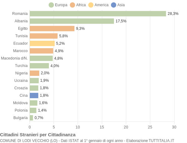 Grafico cittadinanza stranieri - Lodi Vecchio 2013