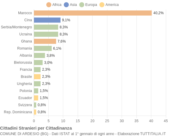 Grafico cittadinanza stranieri - Ardesio 2008