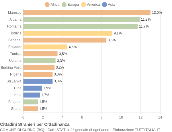 Grafico cittadinanza stranieri - Curno 2010