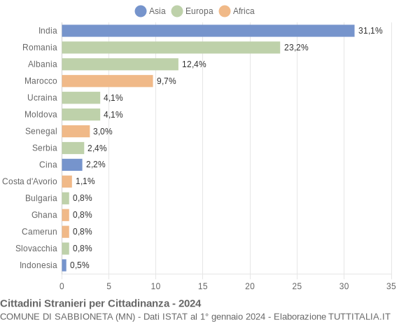 Grafico cittadinanza stranieri - Sabbioneta 2024