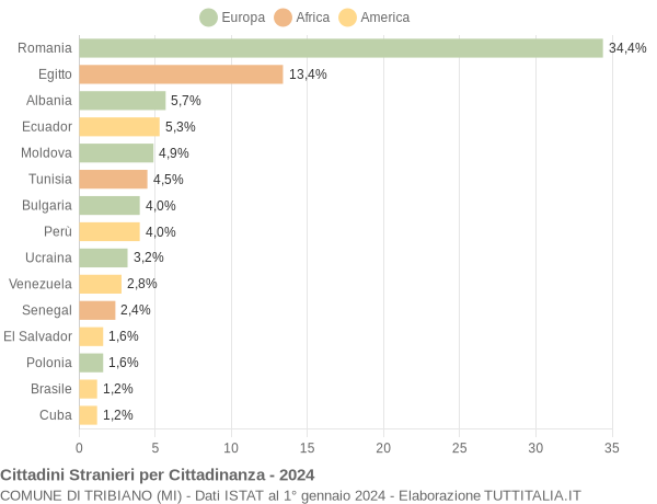 Grafico cittadinanza stranieri - Tribiano 2024