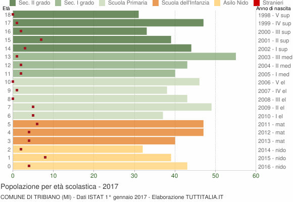 Grafico Popolazione in età scolastica - Tribiano 2017