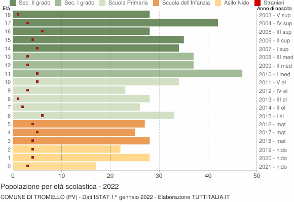 Grafico Popolazione in età scolastica - Tromello 2022