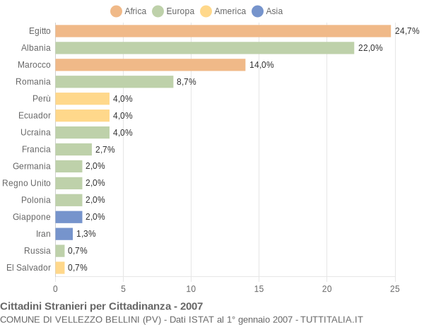 Grafico cittadinanza stranieri - Vellezzo Bellini 2007