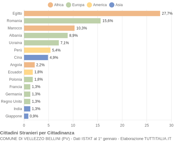 Grafico cittadinanza stranieri - Vellezzo Bellini 2011