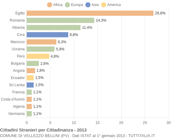 Grafico cittadinanza stranieri - Vellezzo Bellini 2013