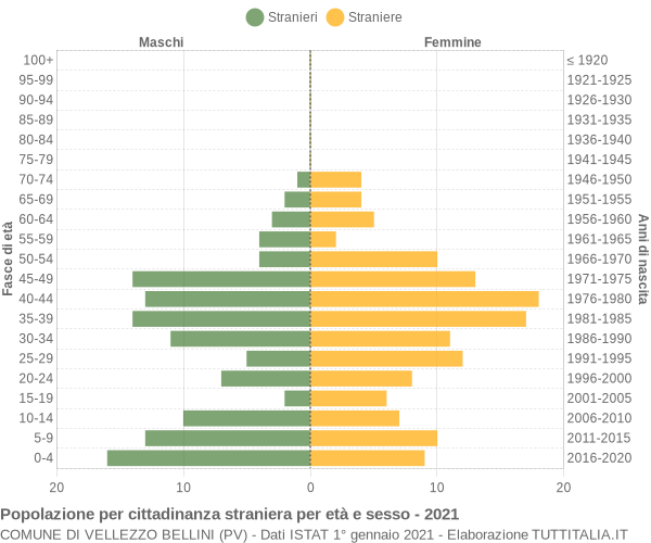 Grafico cittadini stranieri - Vellezzo Bellini 2021