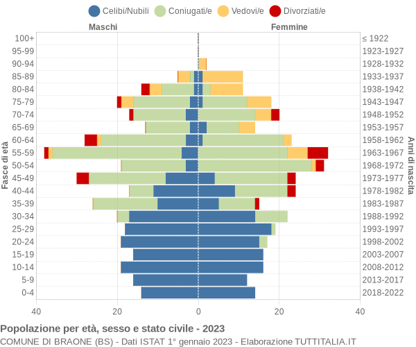 Grafico Popolazione per età, sesso e stato civile Comune di Braone (BS)