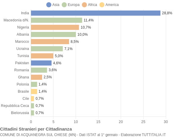 Grafico cittadinanza stranieri - Acquanegra sul Chiese 2009