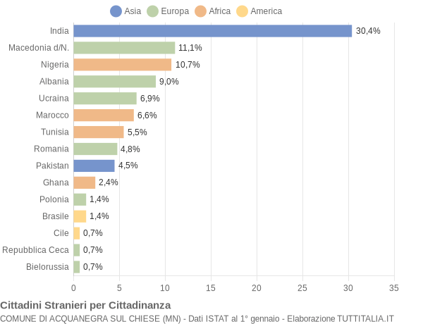 Grafico cittadinanza stranieri - Acquanegra sul Chiese 2010