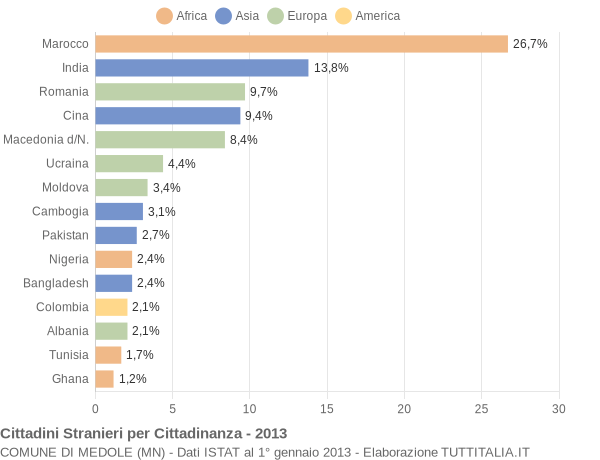 Grafico cittadinanza stranieri - Medole 2013