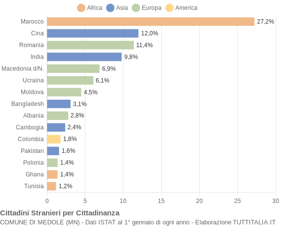 Grafico cittadinanza stranieri - Medole 2016