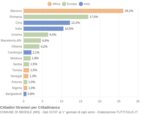 Grafico cittadinanza stranieri - Medole 2018