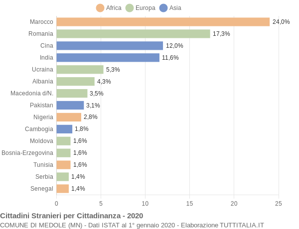 Grafico cittadinanza stranieri - Medole 2020