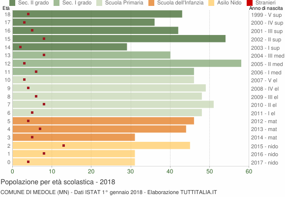 Grafico Popolazione in età scolastica - Medole 2018