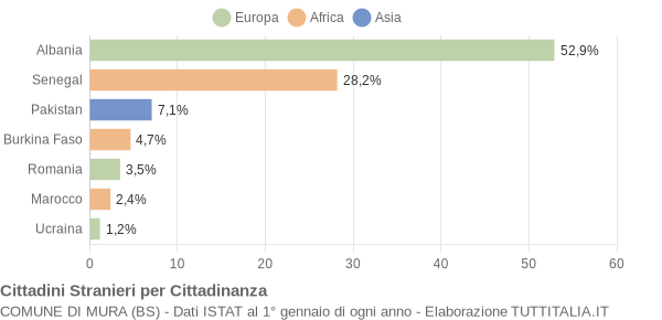 Grafico cittadinanza stranieri - Mura 2005