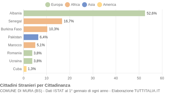 Grafico cittadinanza stranieri - Mura 2006