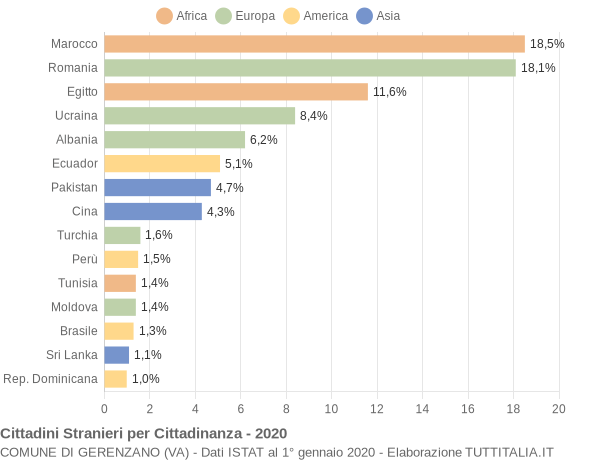 Grafico cittadinanza stranieri - Gerenzano 2020