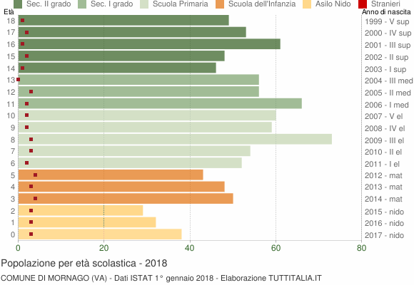 Grafico Popolazione in età scolastica - Mornago 2018
