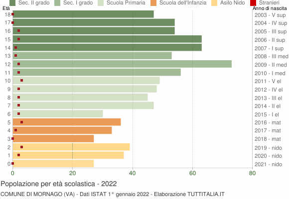 Grafico Popolazione in età scolastica - Mornago 2022