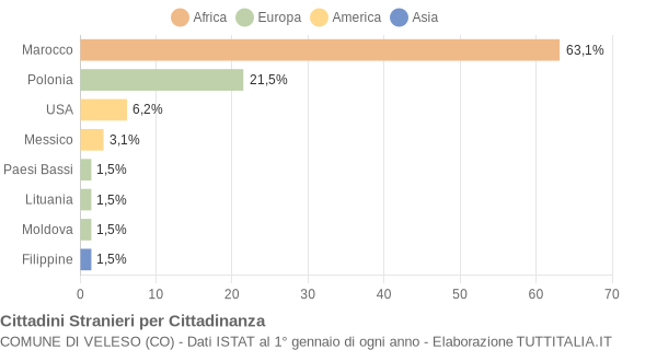 Grafico cittadinanza stranieri - Veleso 2010