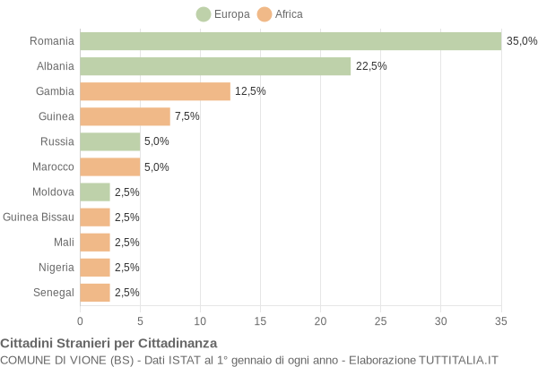 Grafico cittadinanza stranieri - Vione 2018