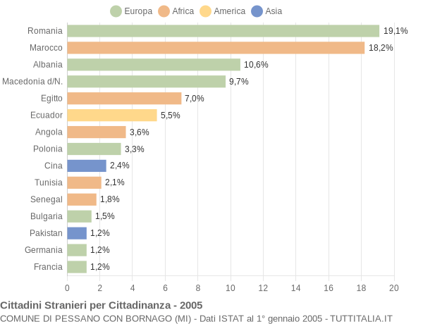 Grafico cittadinanza stranieri - Pessano con Bornago 2005