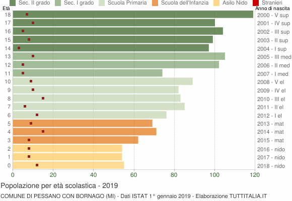 Grafico Popolazione in età scolastica - Pessano con Bornago 2019