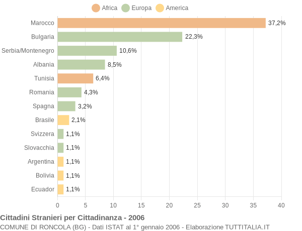 Grafico cittadinanza stranieri - Roncola 2006