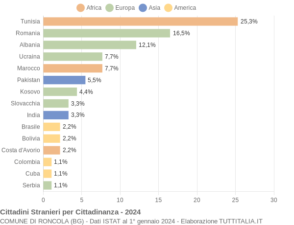 Grafico cittadinanza stranieri - Roncola 2024