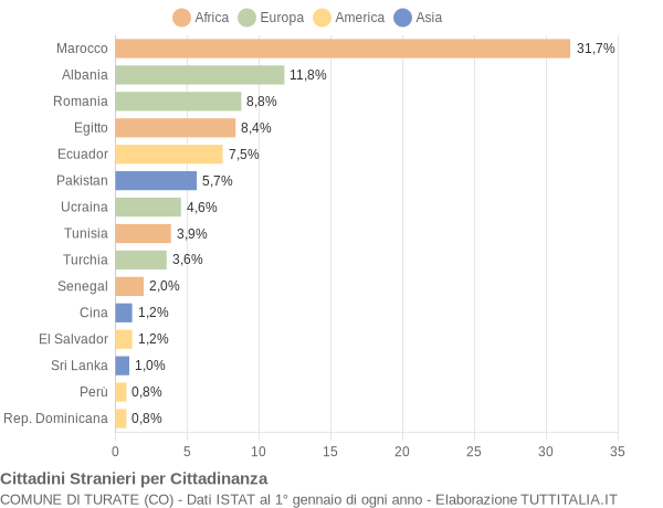 Grafico cittadinanza stranieri - Turate 2012