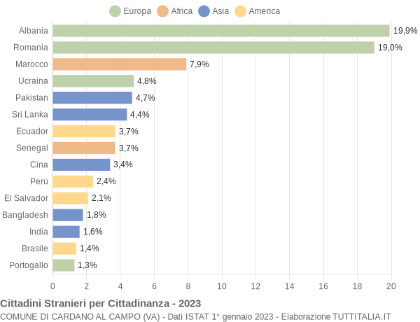 Grafico cittadinanza stranieri - Cardano al Campo 2023