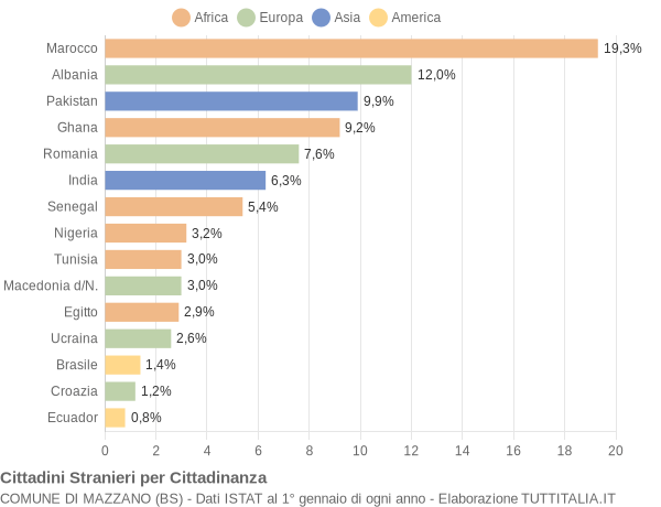 Grafico cittadinanza stranieri - Mazzano 2005