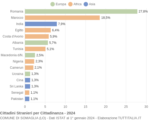 Grafico cittadinanza stranieri - Somaglia 2024