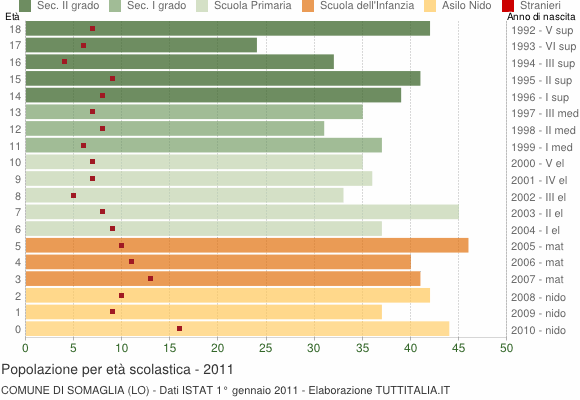 Grafico Popolazione in età scolastica - Somaglia 2011