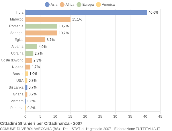 Grafico cittadinanza stranieri - Verolavecchia 2007