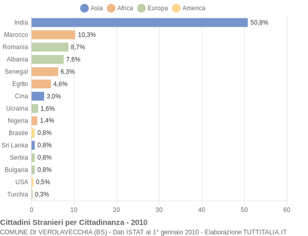 Grafico cittadinanza stranieri - Verolavecchia 2010