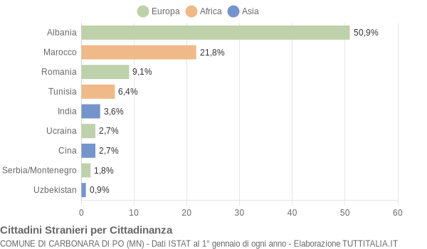 Grafico cittadinanza stranieri - Carbonara di Po 2008