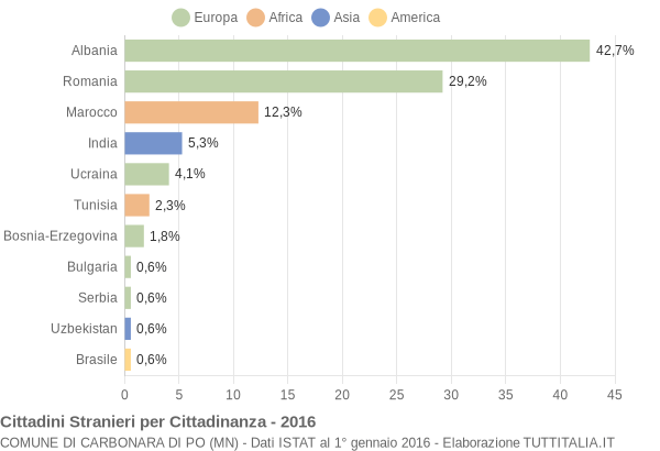 Grafico cittadinanza stranieri - Carbonara di Po 2016