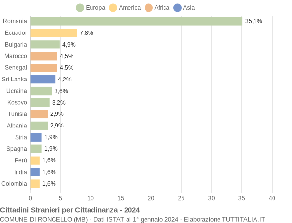 Grafico cittadinanza stranieri - Roncello 2024