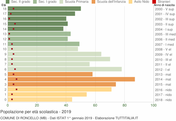 Grafico Popolazione in età scolastica - Roncello 2019