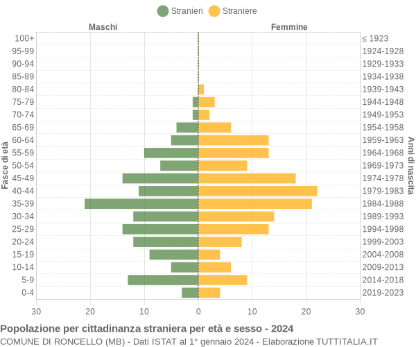 Grafico cittadini stranieri - Roncello 2024