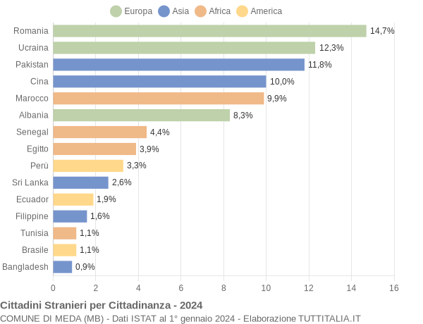 Grafico cittadinanza stranieri - Meda 2024