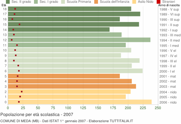 Grafico Popolazione in età scolastica - Meda 2007