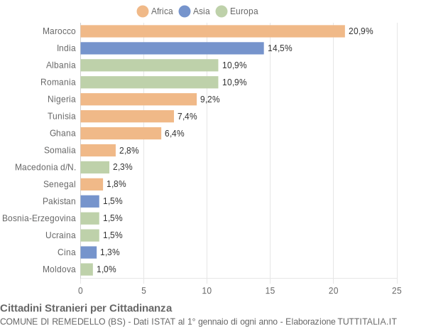 Grafico cittadinanza stranieri - Remedello 2005